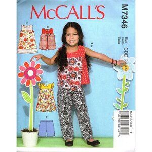 McCall's M7346 Girls 2T to 5 Tops, Dresses, Pants and Shorts Sewing Pattern New